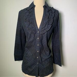 Joie NWT Blue Black Plaid Ruffle neck detail Button Up Blouse size S